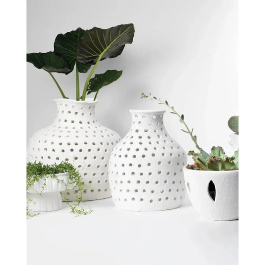 White Ceramic Porous Vase - LOOMLAN - Jamie Young - Vases & Jars
