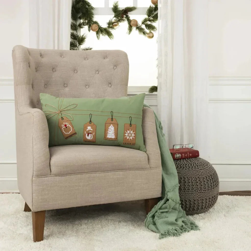 White Christmas Lumbar Pillow Green - LOOMLAN - LOOMLAN - Throw Pillows