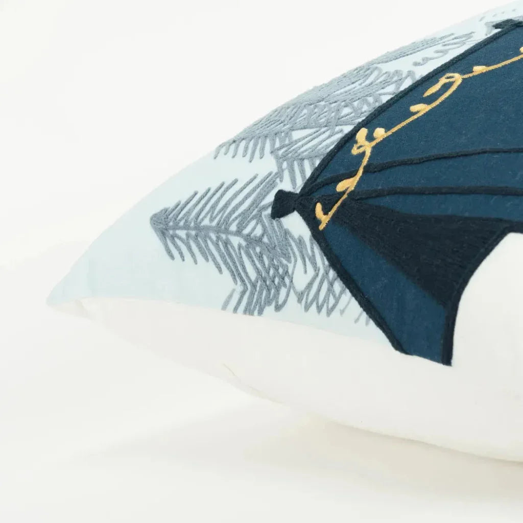 White Christmas Throw Pillow Campsite White & Blue Zuri - LOOMLAN - LOOMLAN - Throw Pillows