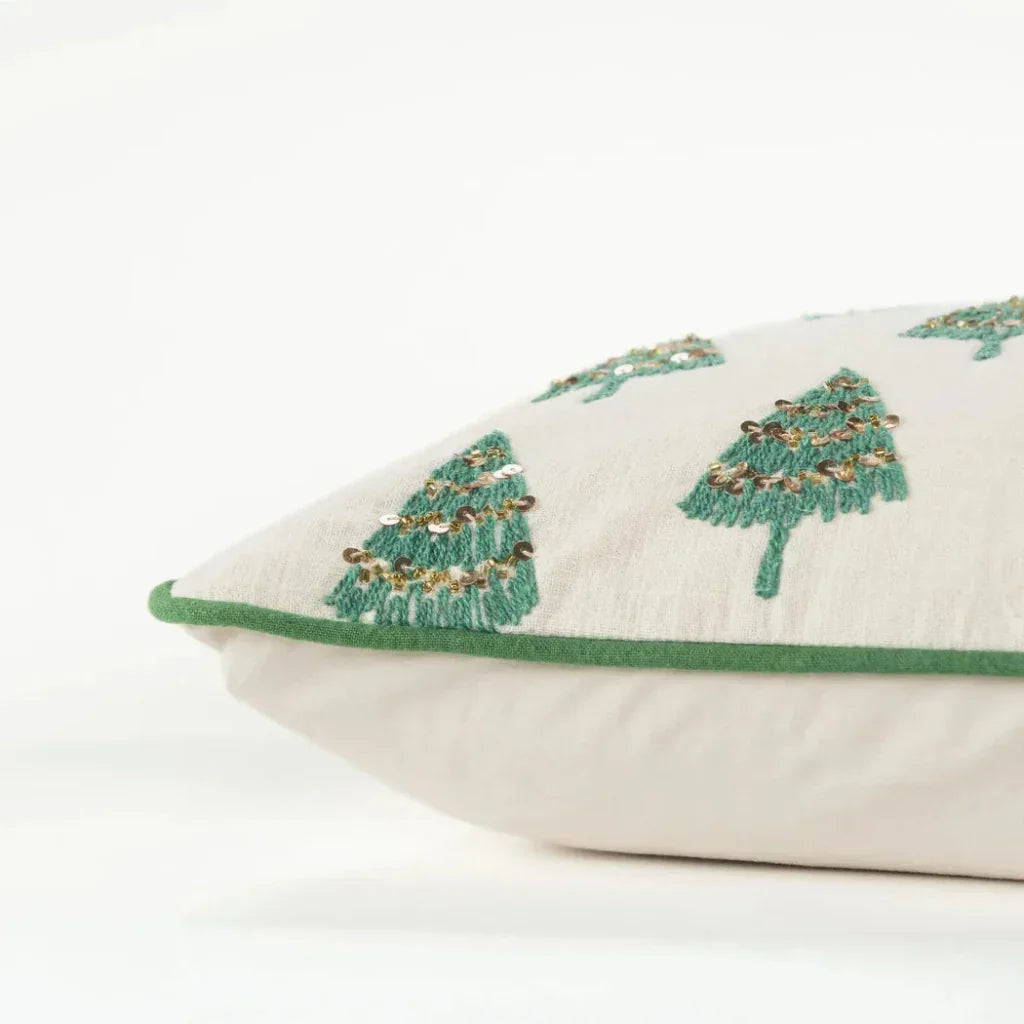 LOOMLAN White Christmas Trees Green Lumbar Pillow Insert