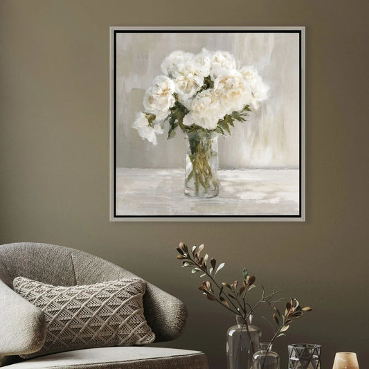 Paragon White Flower Bouquet White Canvas Art