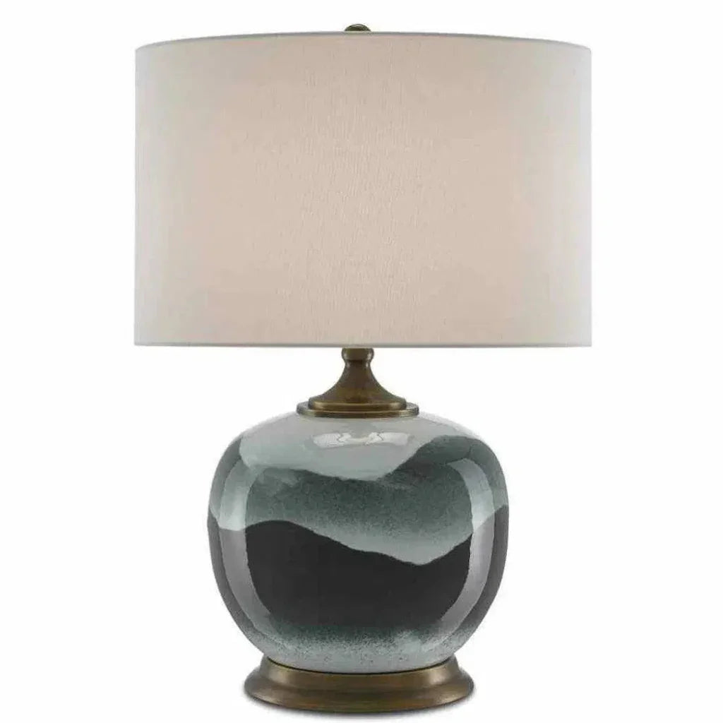 White Green Antique Brass Boreal Table Lamp - LOOMLAN - Currey & Co - Table Lamps