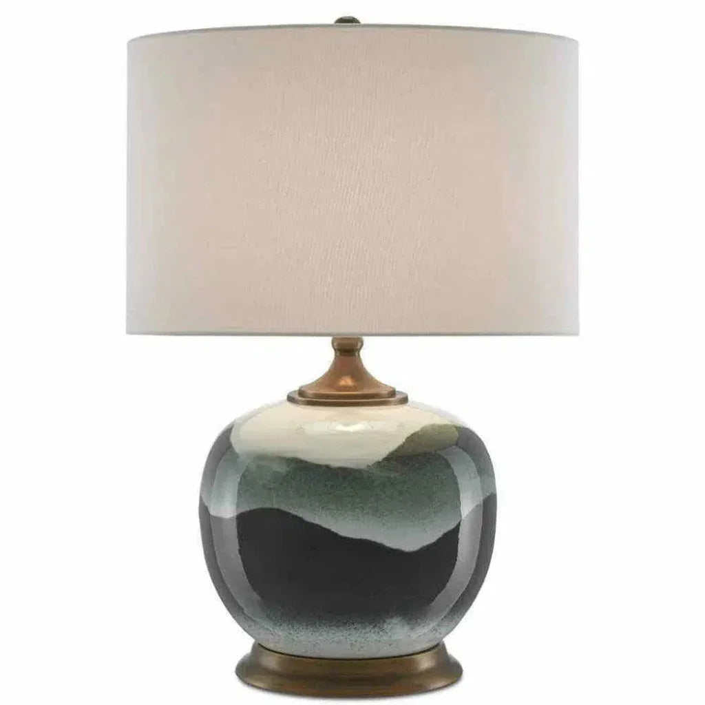 White Green Antique Brass Boreal Table Lamp - LOOMLAN - Currey & Co - Table Lamps