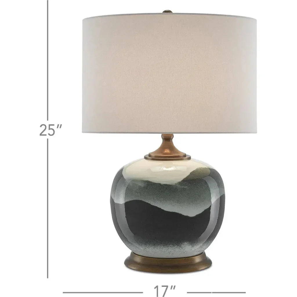 White Green Antique Brass Boreal Table Lamp - LOOMLAN - Currey & Co - Table Lamps