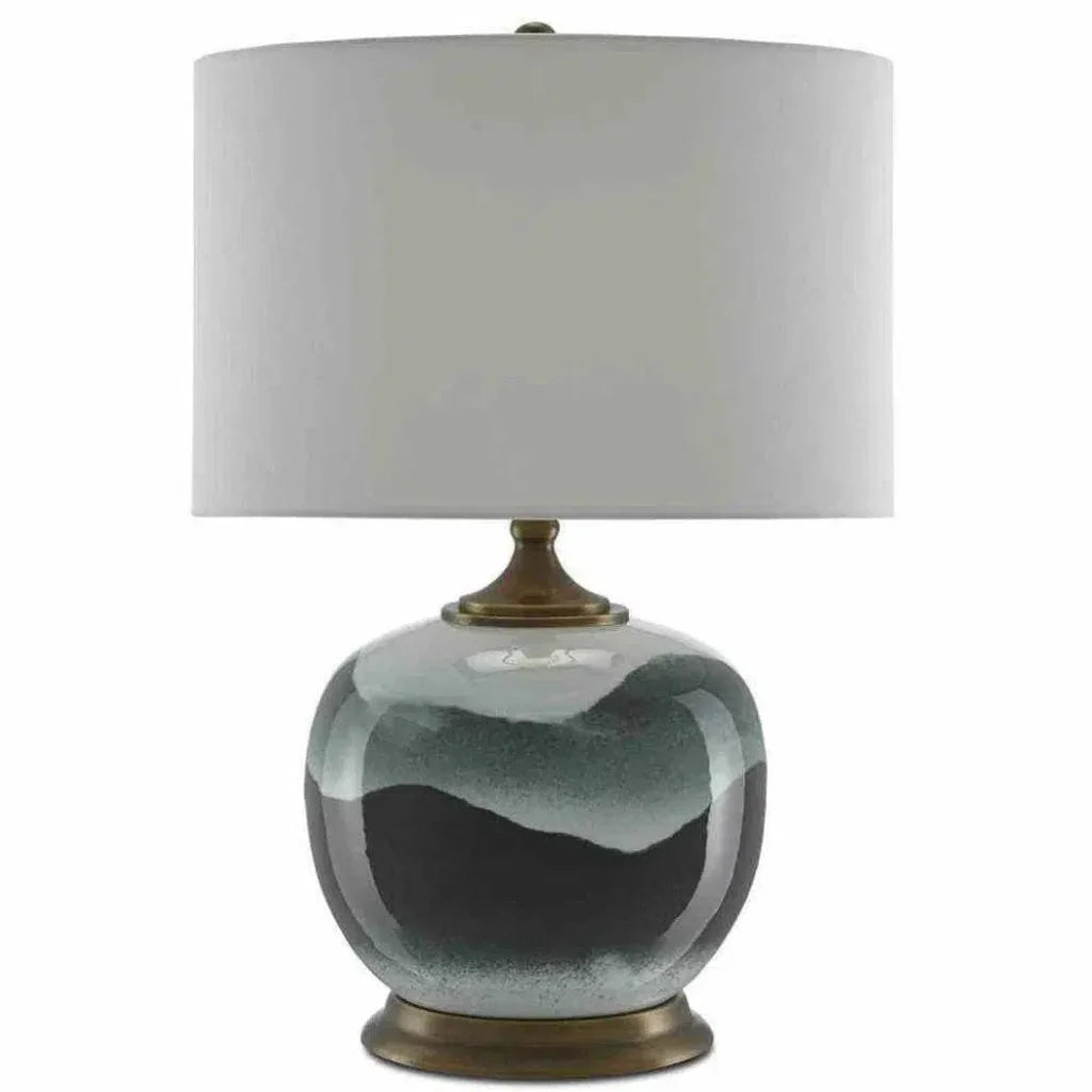 White Green Antique Brass Boreal Table Lamp - LOOMLAN - Currey & Co - Table Lamps