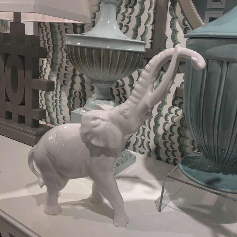 White Hand Glazed Ceramic Made Elephant Sculpture - LOOMLAN - Chelsea House - Statues & Sculptures