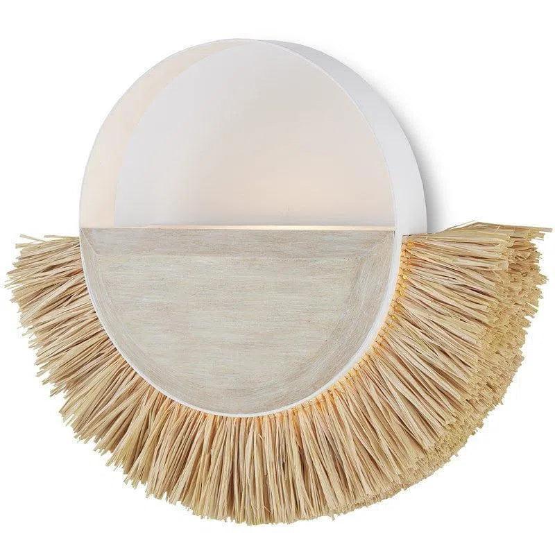 White Sandstone Natural Raffia Seychelles Wall Sconce - LOOMLAN - Currey & Co - Wall Sconces