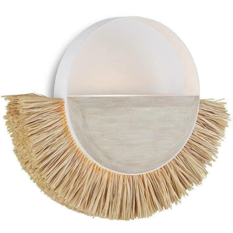 White Sandstone Natural Raffia Seychelles Wall Sconce - LOOMLAN - Currey & Co - Wall Sconces
