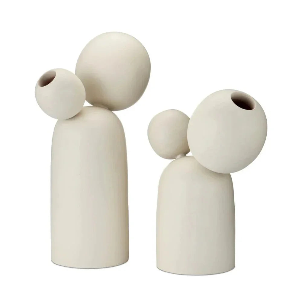 Wood Ensemble Ivory Sculptures Object 2PC - LOOMLAN - Currey & Co - Statues & Sculptures