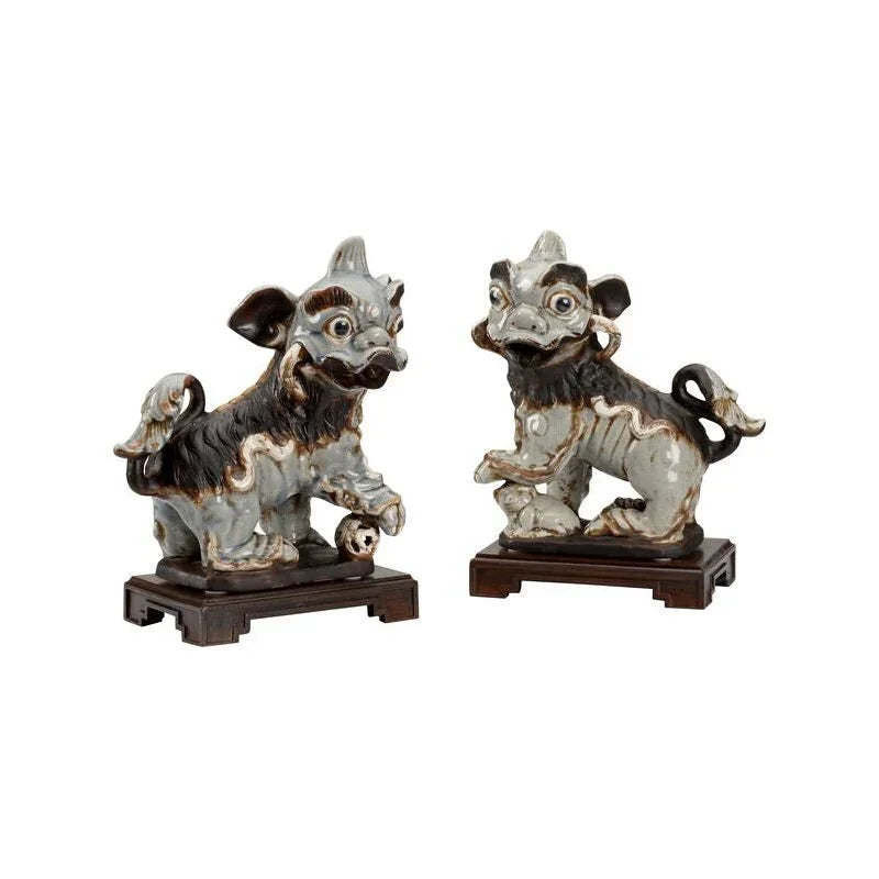 Ceramic Made Blue Chinese Dog Sculpture - LOOMLAN - Chelsea House - Statues & Sculptures