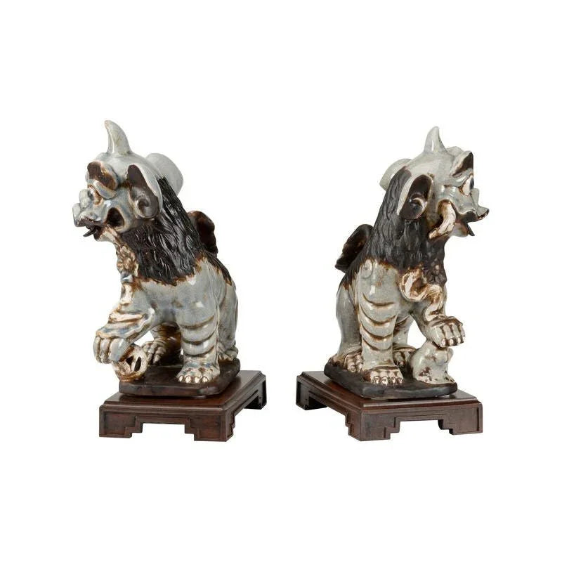 Ceramic Made Blue Chinese Dog Sculpture - LOOMLAN - Chelsea House - Statues & Sculptures