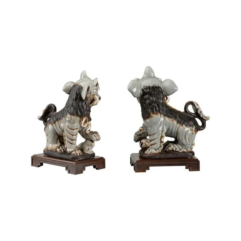 Ceramic Made Blue Chinese Dog Sculpture - LOOMLAN - Chelsea House - Statues & Sculptures