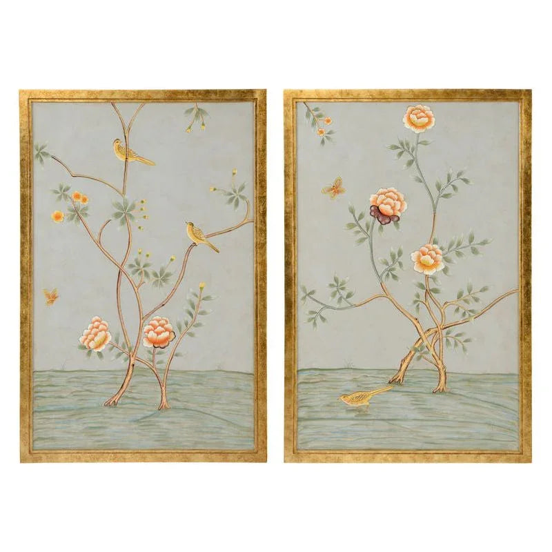 Chinese Hand Painted Wooden Panel (PR)-Framed Wall Art-Chelsea House-Grey-LOOMLAN
