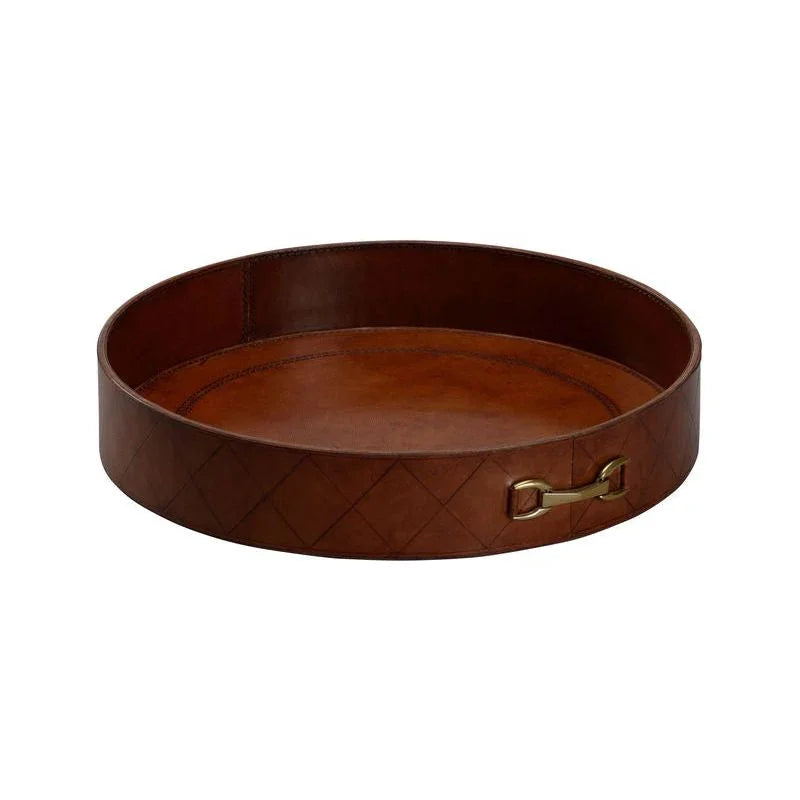 Circular Design Leather Made Tray - LOOMLAN - Chelsea House - Trays