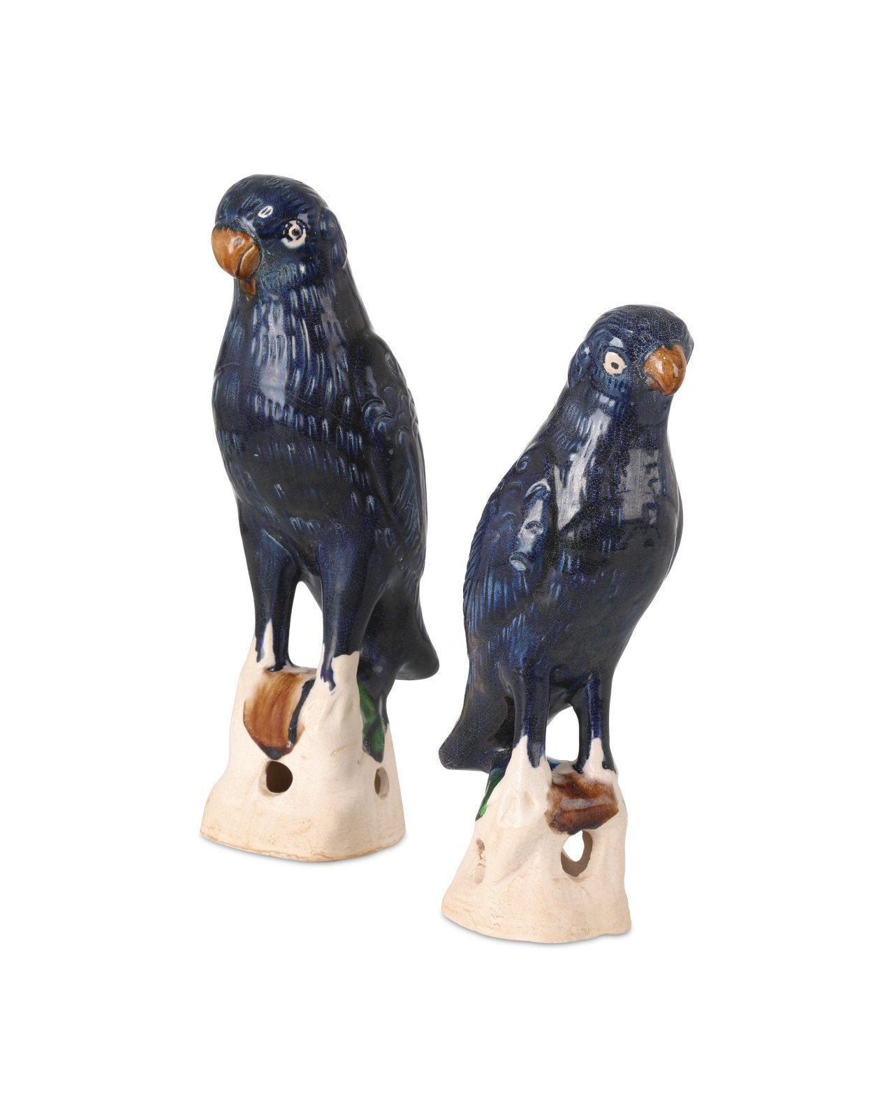 Tang Dynasty Blue Terracotta Parrot Sculpture 2PC