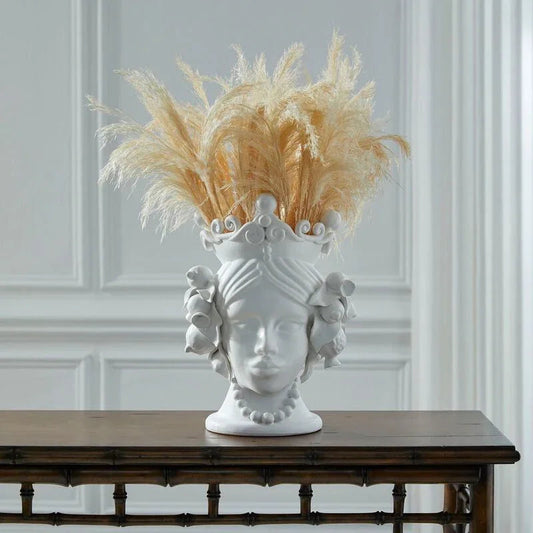Elisabetta Female Head Design Ceramic Vase - LOOMLAN - Chelsea House - Vases & Jars