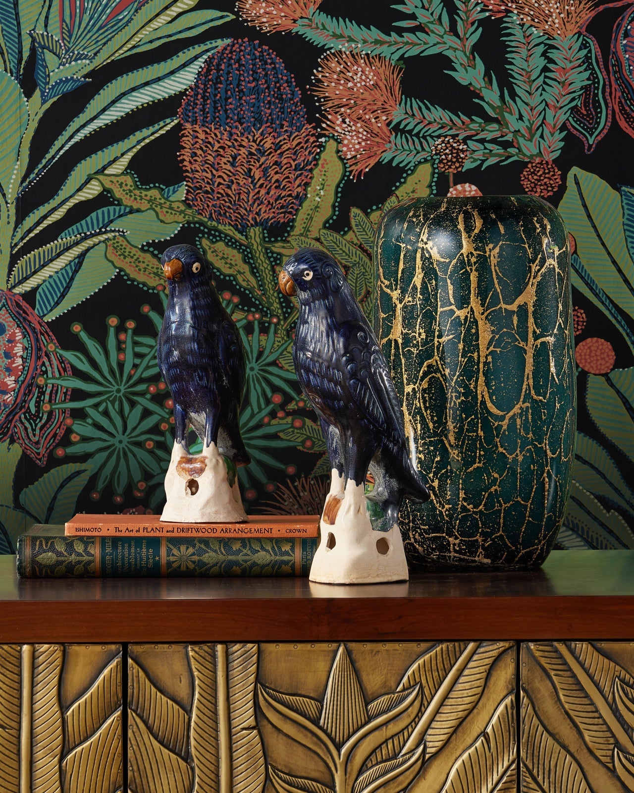 Tang Dynasty Blue Terracotta Parrot Sculpture 2PC
