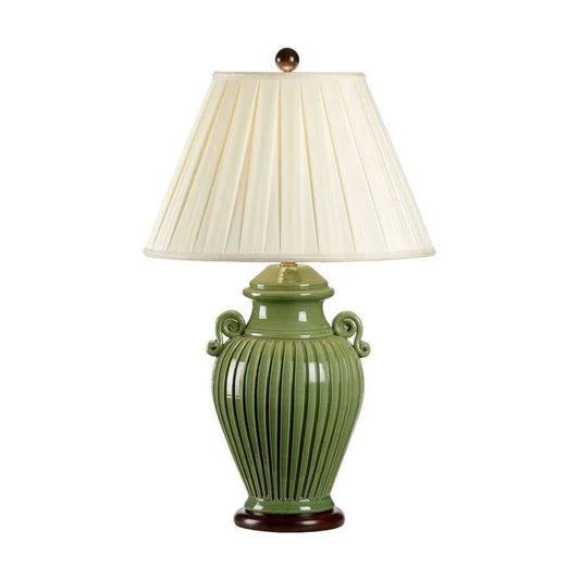Fluted Jar Green Ceramic Made Vase Table Lamp - LOOMLAN - Wildwood - Table Lamps