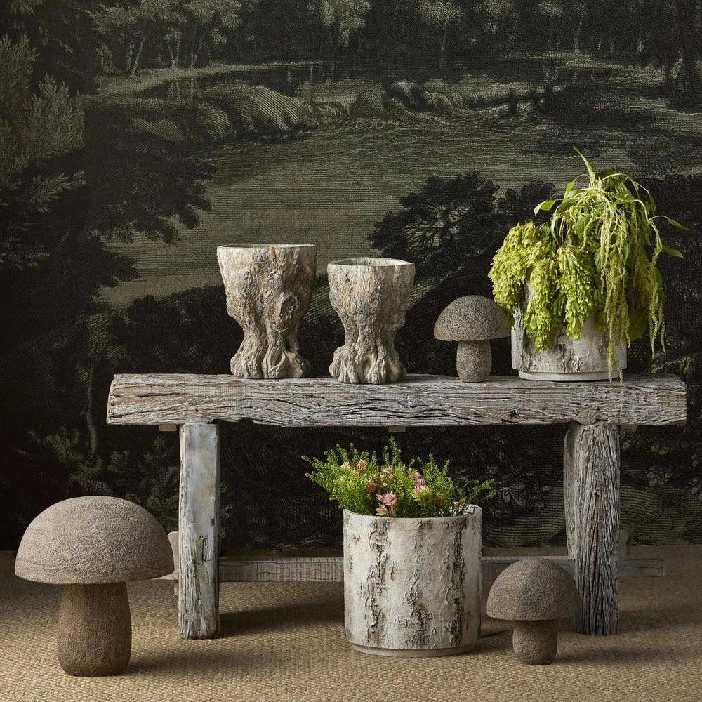 Granite Stone Textured Outdoor Mushroom Sculpture - LOOMLAN - Currey & Co - Statues & Sculptures
