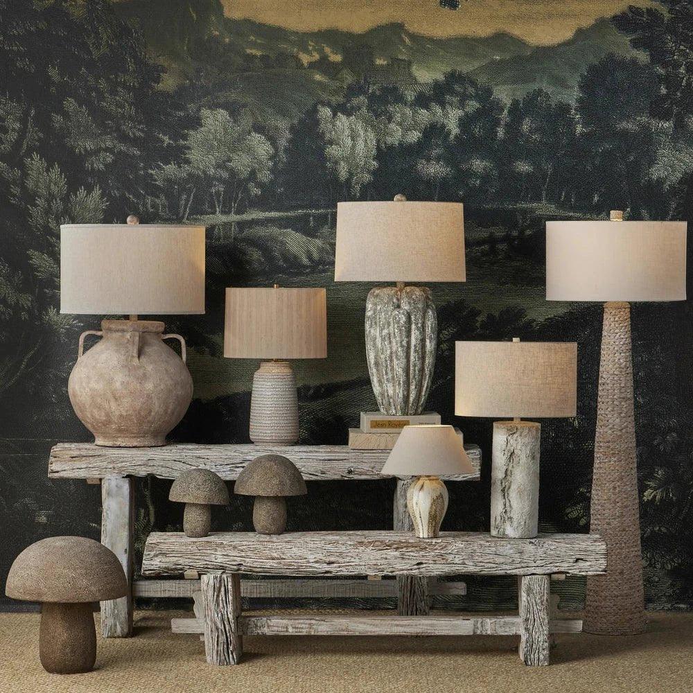 Granite Stone Textured Outdoor Mushroom Sculpture - LOOMLAN - Currey & Co - Statues & Sculptures