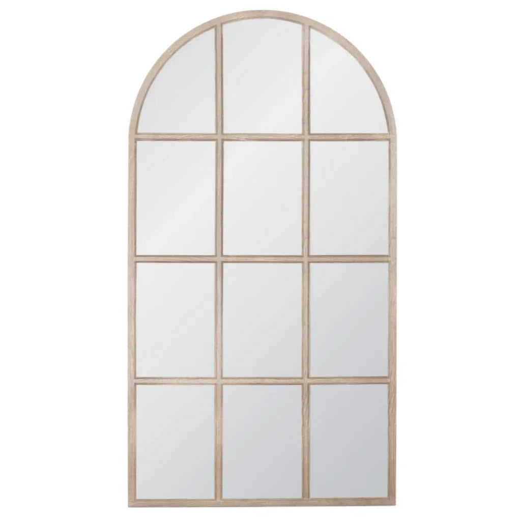Grid Wood Frame Arched Mirror-Floor Mirrors-Essentials For Living-LOOMLAN