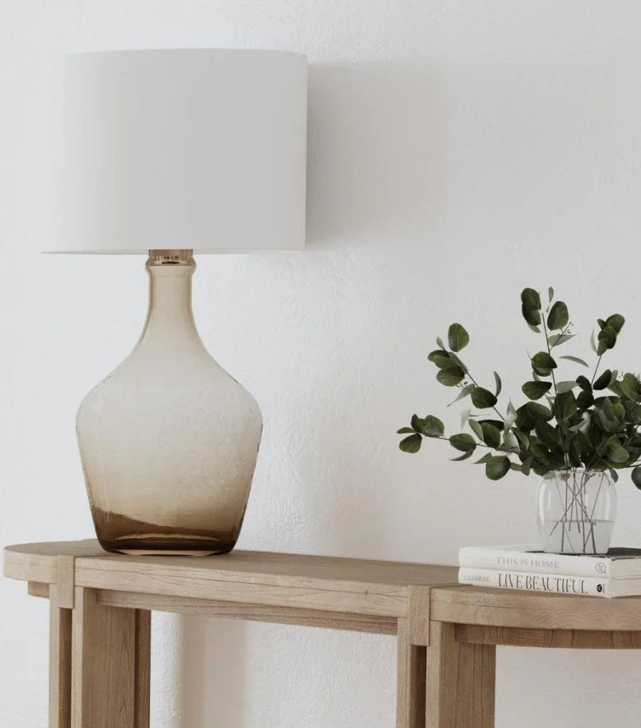 Leeza Smoked Glass Base Table Lamp - LOOMLAN - Bassett Mirror - Table Lamps