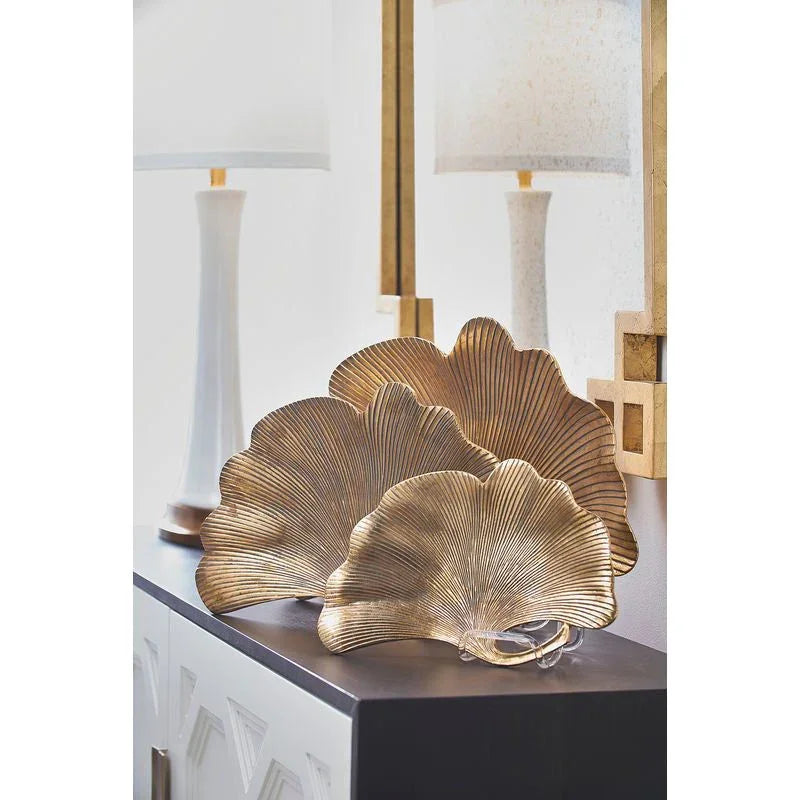 Lotus Leaf Antique Gold Finished Tray (Set of 3) - LOOMLAN - Chelsea House - Trays