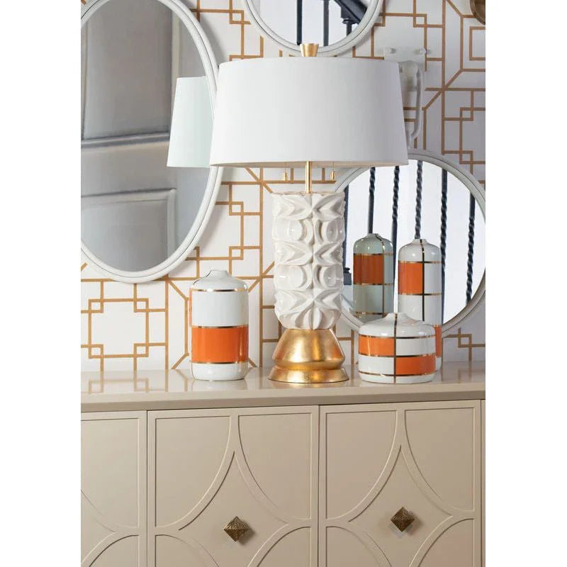 Massaro Orange Block Design Ceramic Canister (Set of 3) - LOOMLAN - Wildwood - Vases & Jars