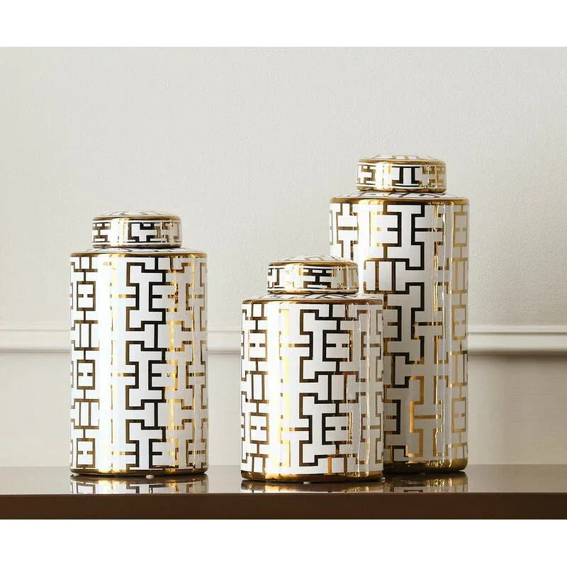 Noble White Glazed Porcelain Canister (Set of 3) - LOOMLAN - Wildwood - Vases & Jars