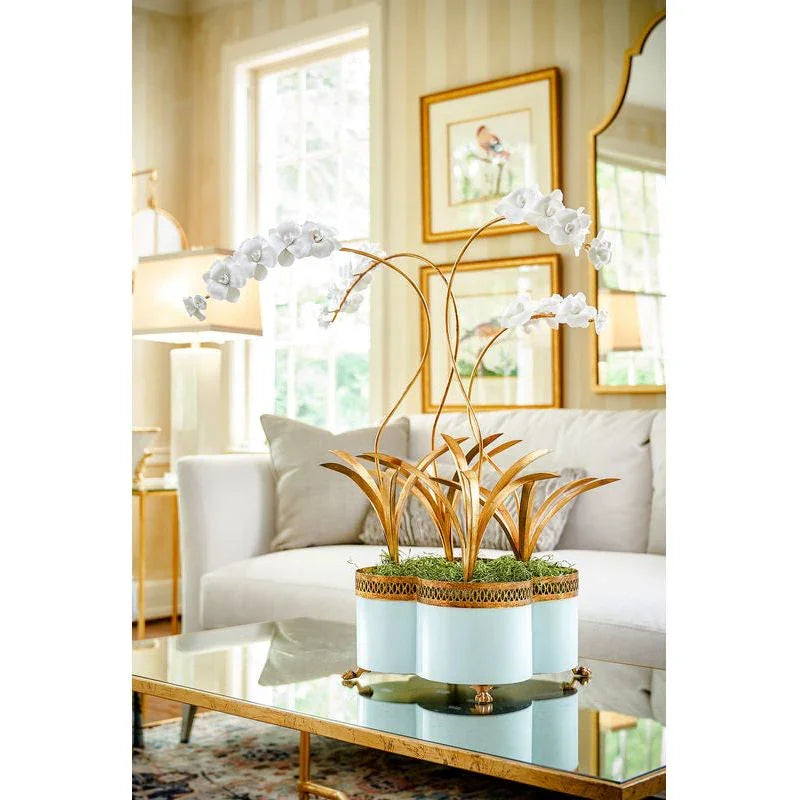 Orchid Gold Leaf Over Iron Stem Sculpture - LOOMLAN - Chelsea House - Statues & Sculptures