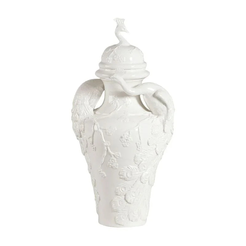Peacock Hand Painted Italian Ceramic Urn - LOOMLAN - Chelsea House - Vases & Jars