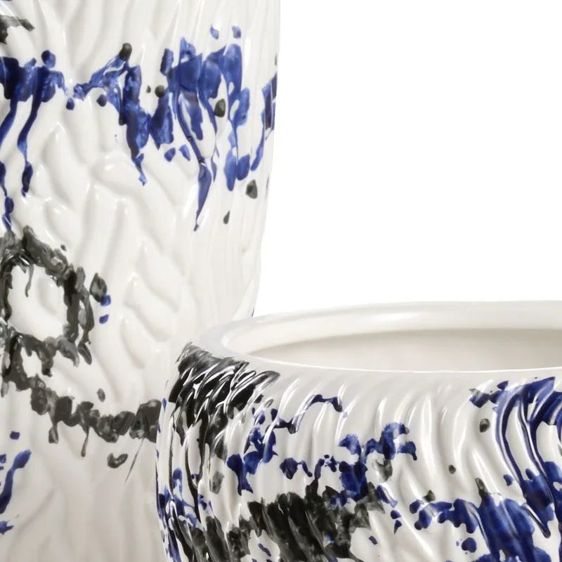 Pollock White Ceramic Vase (Set of 2) - LOOMLAN - Wildwood - Vases & Jars