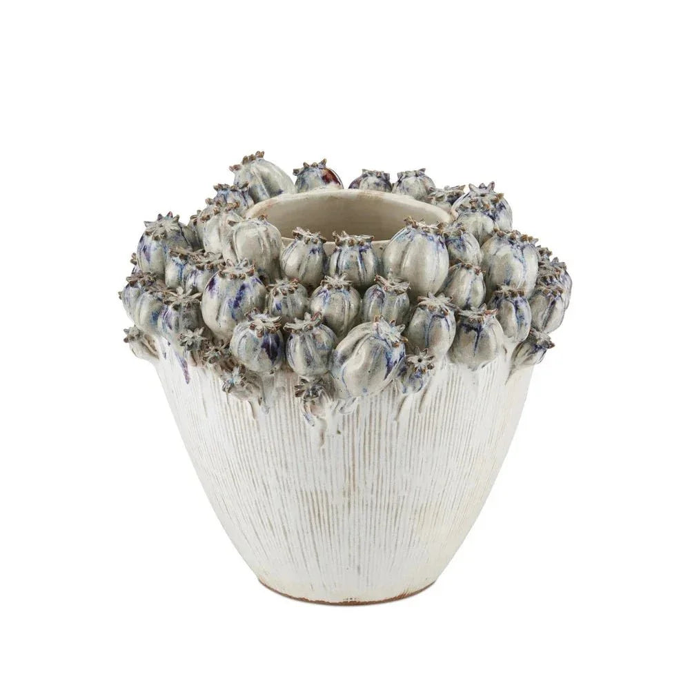 Poppy Pod Crown Hand Blue Ceramic Vase - LOOMLAN - Currey & Co - Vases & Jars