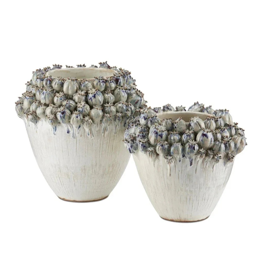 Poppy Pod Crown Hand Blue Ceramic Vase - LOOMLAN - Currey & Co - Vases & Jars