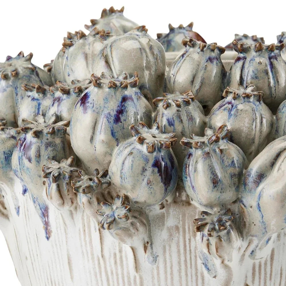 Poppy Pod Crown Hand Blue Ceramic Vase - LOOMLAN - Currey & Co - Vases & Jars