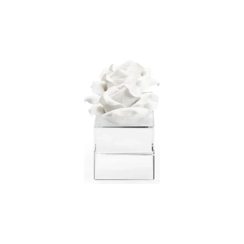 Rose Pave Crystal Base Ceramic Roses Sculpture - LOOMLAN - Chelsea House - Statues & Sculptures