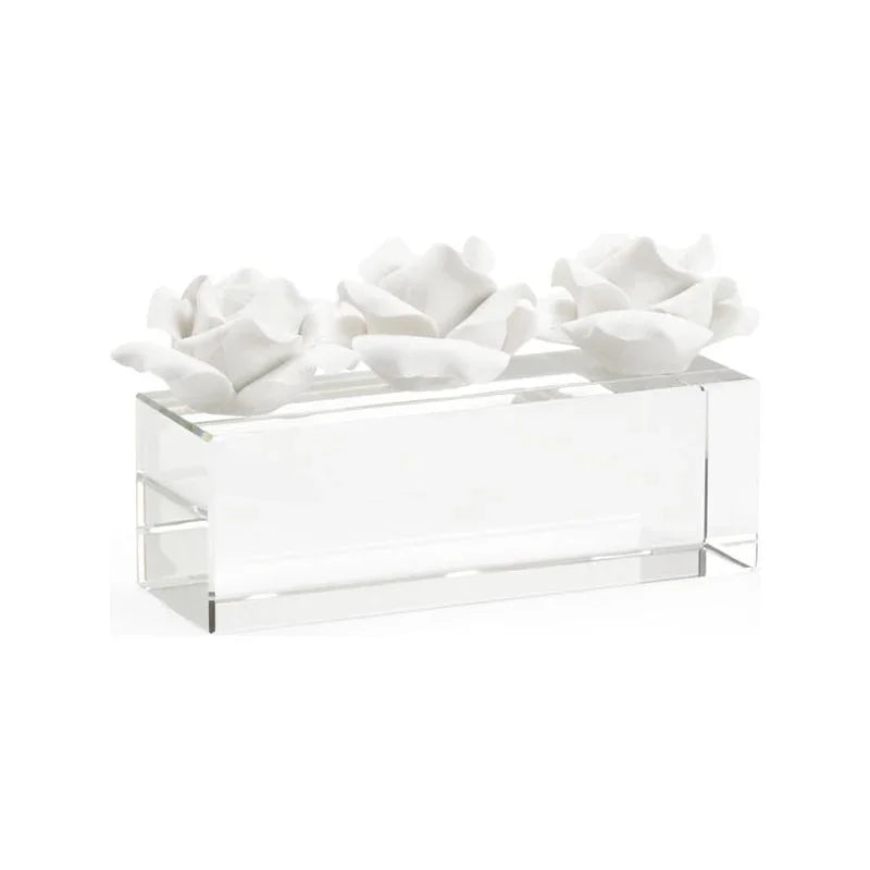 Rose Pave Crystal Base Ceramic Roses Sculpture - LOOMLAN - Chelsea House - Statues & Sculptures