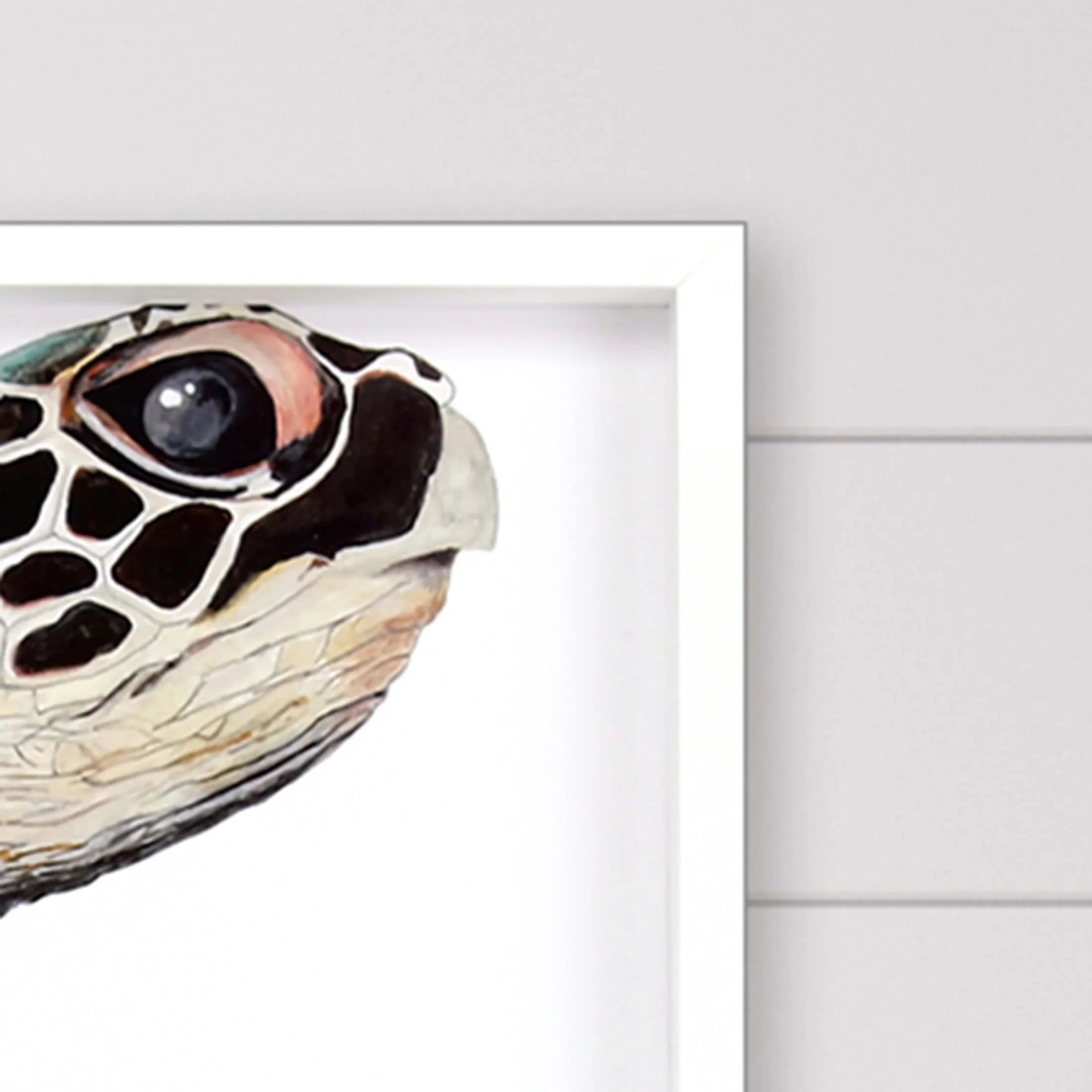 Great Sea Turtle Wood Frame Turquoise Canvas Art