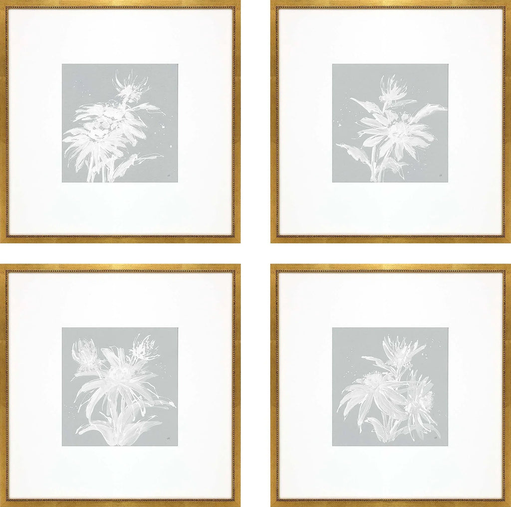 Echinacea Wood Frame Blue Canvas Art 4PC