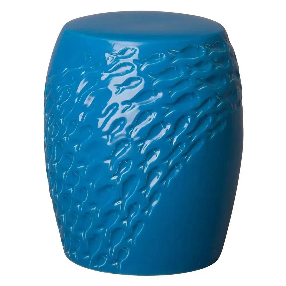 17 in. Fish Ceramic Outdoor Garden Stool-Garden Stools-Emissary-Turquoise-LOOMLAN