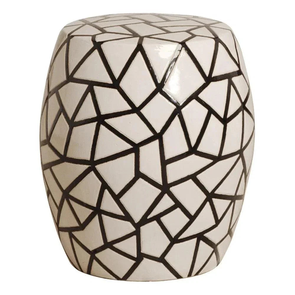 17 in. Ice Ray Black & White Ceramic Garden Stool-Garden Stools-Emissary-LOOMLAN