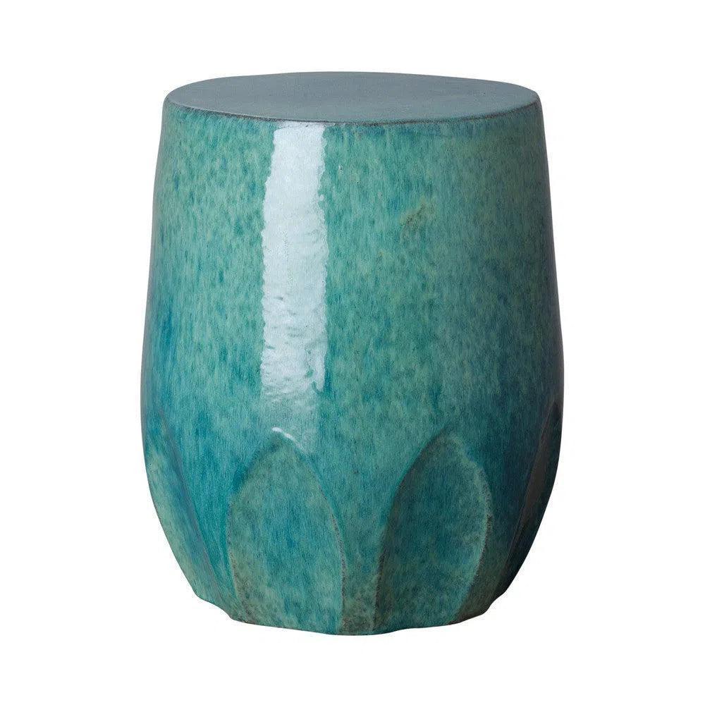18 in. Calyx Ceramic Outdoor Garden Stool-Garden Stools-Emissary-Teal-LOOMLAN