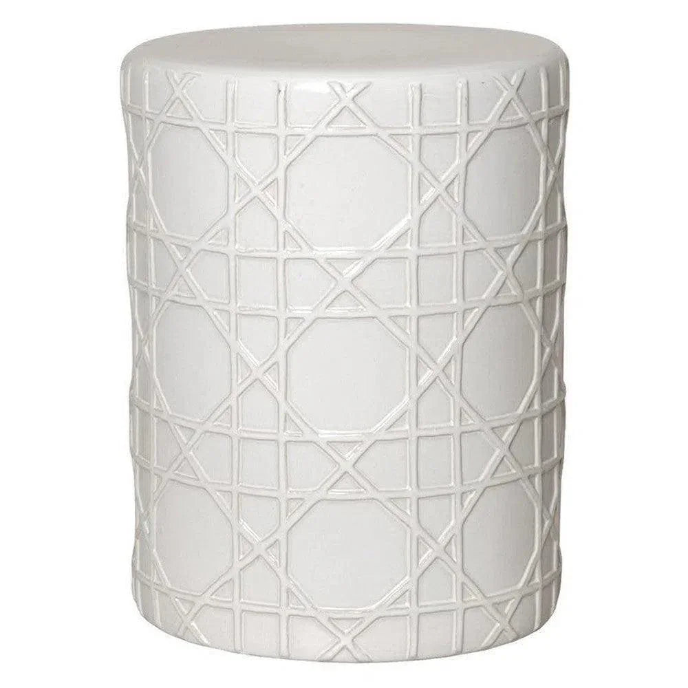 18 in. Cane Ceramic Outdoor Garden Stool-Garden Stools-Emissary-White-LOOMLAN