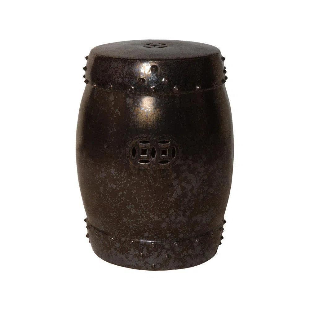 18 in. Drum Ceramic Outdoor Garden Stool-Garden Stools-Emissary-Gunmetal-LOOMLAN