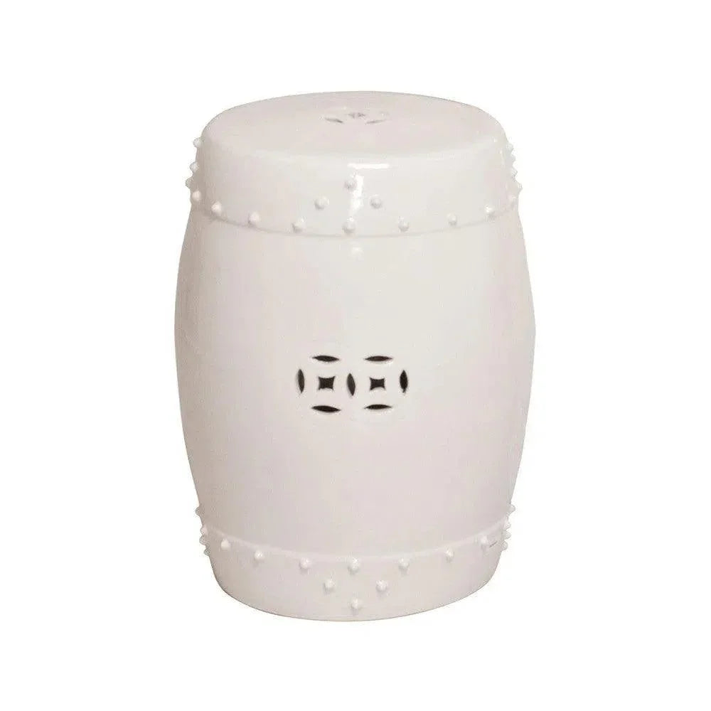 18 in. Drum Ceramic Outdoor Garden Stool-Garden Stools-Emissary-White-LOOMLAN