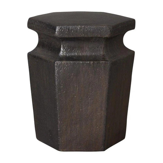 18 in. Hex Ceramic Outdoor Garden Stool-Garden Stools-Emissary-Metallic-LOOMLAN