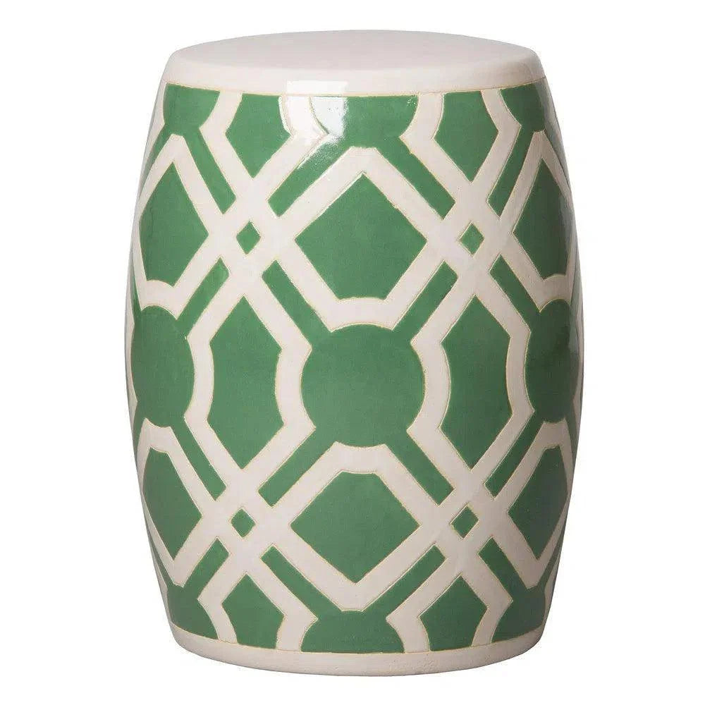 18 in. Labyrinth Ceramic Outdoor Garden Stool-Garden Stools-Emissary-Green-LOOMLAN