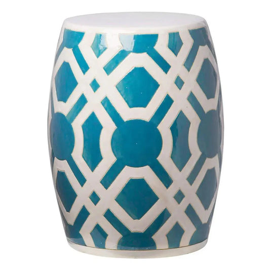 18 in. Labyrinth Ceramic Outdoor Garden Stool-Garden Stools-Emissary-Turquoise-LOOMLAN