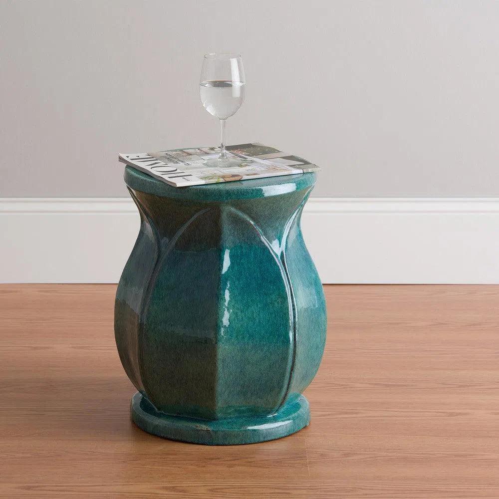 18 in. Lotus Ceramic Outdoor Garden Stool-Garden Stools-Emissary-LOOMLAN