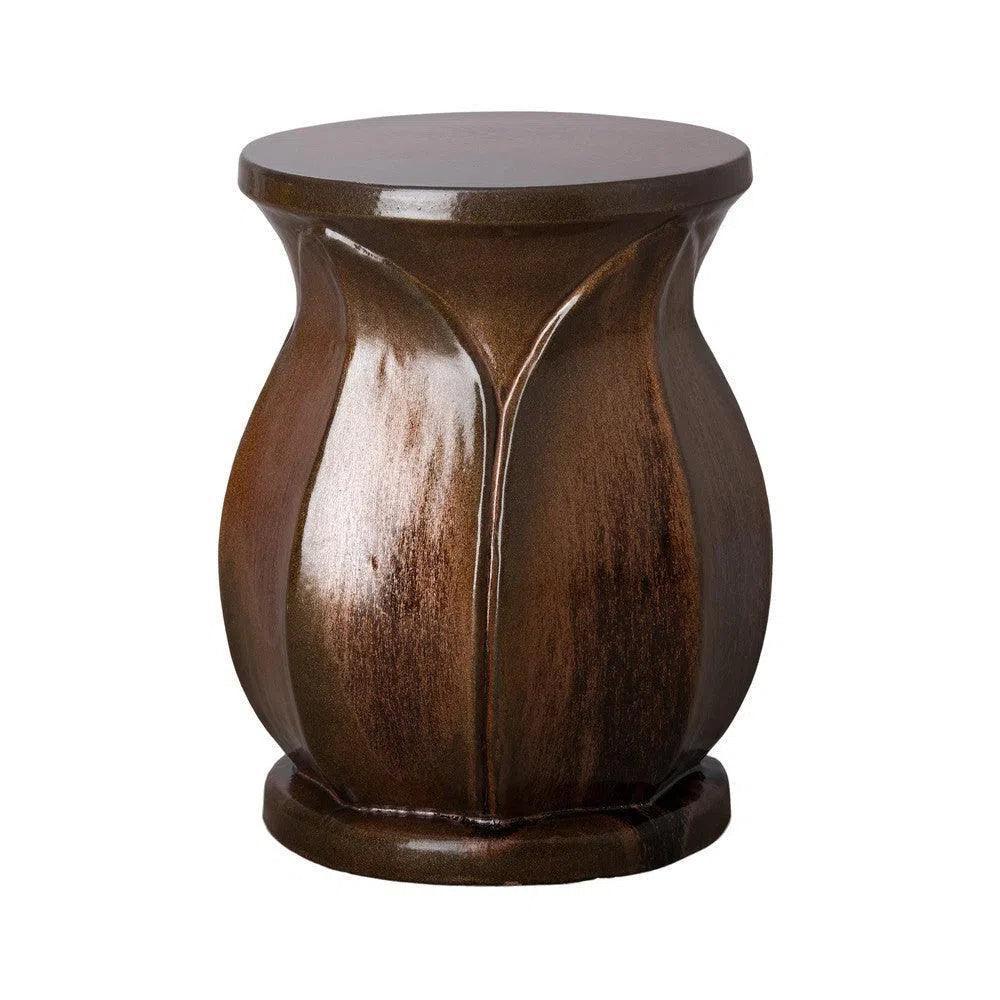 18 in. Lotus Ceramic Outdoor Garden Stool-Garden Stools-Emissary-Mocha Pearl-LOOMLAN